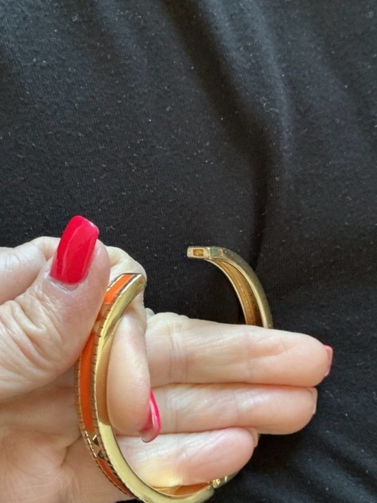 Gold and Orange Enamel Bangle Bracelet - Picture 3 of 3